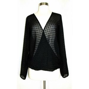 GUESS Blouse Top Black Sheer Textured Cross Over M